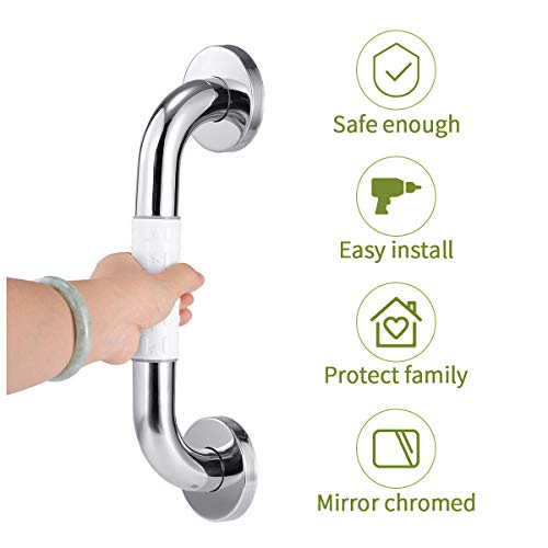 king do way Bathroom Grab Bar 12inch Shower Grab Bar with Anti Slip Grip Ring for Bathtub,Bathroom,Toilet,Stairway Handrail,Stainless Steel Safety Handle for The Elderly,Children, Pregnant Women