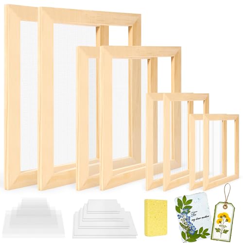 Caydo 4 Pieces Paper Making Frame Kit, Papermaking Mould and Deckle with Mesh, Absorbent Paper and Sponge for Kids Adults Supplies A4 A5 A6 A7(9.8