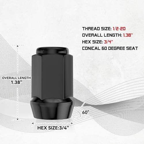 Image of 20PCS 1 /2-20 1.38 inch Closed End Bulge Acorn Black Lug Nuts - Cone Seat - 19mm Hex Compatible with Bronco Mustang Cherokee Ranger Explorer Liberty YJ TJ KJ KK ZJ WJ WK XK MJ XJ