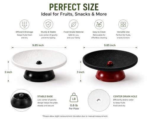 Junsalee 2 Pack Fruit Bowl with Draining Holes, 10" Large Fruit Basket with Multifunctional Removable Pedestal, Decorative Fruit Bowl for Table Countertop, Fruit and Vegetable Holder, White&Black by Junsalee - Used condition - Image 2