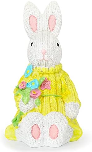 nezababycos Easter Bunny Decorations Statue Rabbit with Carrot Figurines Resin Spring Table Centerpieces for Indoor Outdoor Home Garden Yard Lawn Sculpture (Yellow Sit)