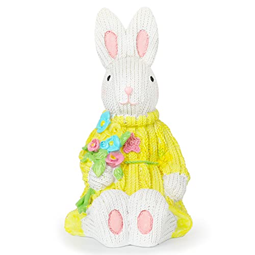 Nezababycos Easter Bunny Decorations Statue Rabbit With Carrot Figurines Resin Spring Table Centerpieces For Indoor Outdoor Home Garden Yard Lawn Sculpture (Yellow Sit) #TOP19