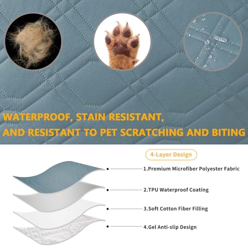 ZYXFYY 4 Pieces Click Clack Sofa Bed Cover 3 Seater, Quilted Convertible Folding Cover with 2 Removable Armrests and 1 Holders Covers (Haze Blue)