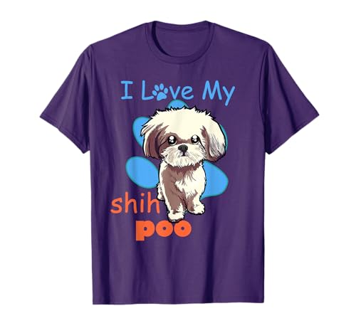 I Love My Shih Poo Shirt Best Dog Lover Paw Print Christmas T-Shirt