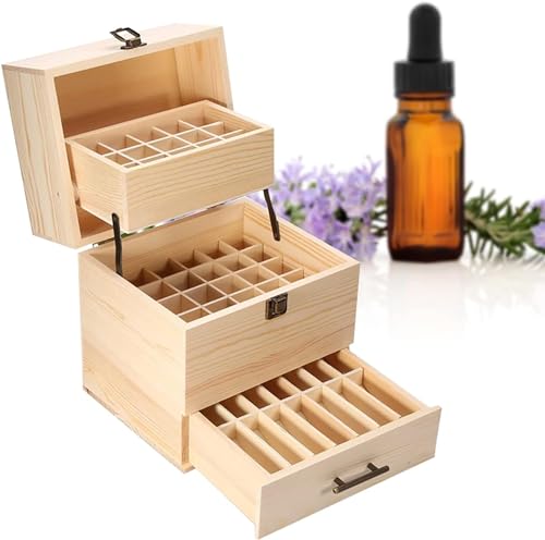 ZJchao Oli Essenziali Scatola Organizzatore Stoccaggio in Legno 3 Livelli per 59 Bottiglie 5-15 ml Conservazione Olio Essenziale Naturale Ideale Smalto Unghie Profumo Cosmetici Oli Aromaterapia