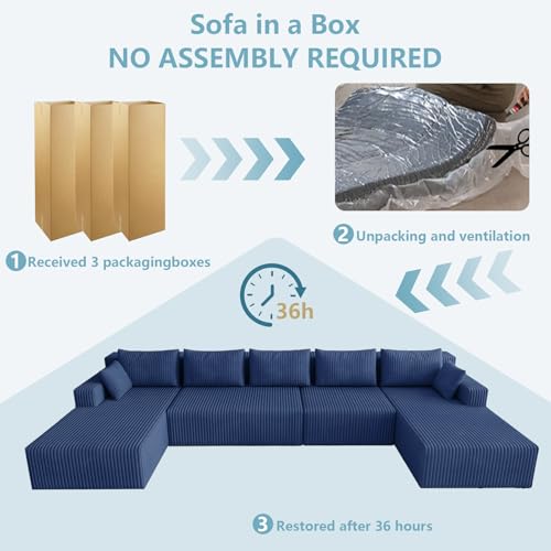 Image of 160 inch W Modular Sectional Sofa,Modern U-Shaped Cloud Couch with Deep Seat,Comfy Corduroy Sofa for Living Room,No Assembly (Blue)