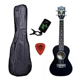 Ukulele Preto Seven Concert Suk-23 BK C/Capa Afinador