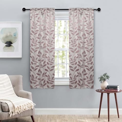 SUPERIOR Semi Blackout Curtains - Modern Leaves - 26" x 63" - Rod Pocket Header - Thermal Insulated, Sun Blocking & Room Darkening Drapes for Bedroom, Living Room - Set of 2 Panels - Champagne