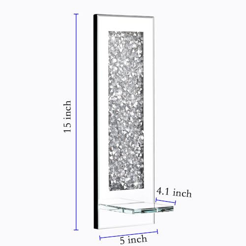 Pibeyer Crystal Crush Diamond Wall Candle holder set of 2, Rectangle Silver Mirrored Candle Sconces, Home Wall decoration for Living Room,Dining Room & Bedroom - Cosy Home Interiors Pibeyer Crystal Crush Diamond Wall Candle holder set of 2, Rectangle Silver Mirrored Candle Sconces, Home Wall decoration for Living Room,Dining Room & Bedroom - Image 3