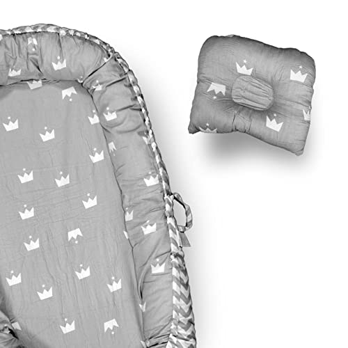 Baby Lounger Co Sleeping Sleeper Cover Baby Nest Floor Bed - Newborn Bassinet Mattress For Baby 0-24 Months - Portable Infant Ultra Soft Baby Registry Crib Mattress Adjustable Size (Grey Crown) #TOP4