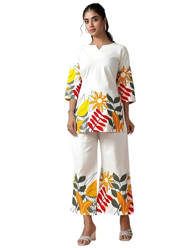 Image of Pinkmint Women's Pure Cotton Co Ord Set l Kurta Sets for Women |Kurta Sets| Printed Kurta with Pant l Stylish Pocket & 3 /4 Sleeve Women Co-ord Set (Avaiable in Plus size)