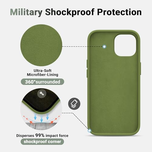 Image of DIZORO Compatible with iPhone 13 Case, Liquid Silicone Case, Full Body Protective Cover, Shockproof, Slim Phone Case, Anti-Scratch Soft Microfiber Lining, 6.1 inch - Pine Green