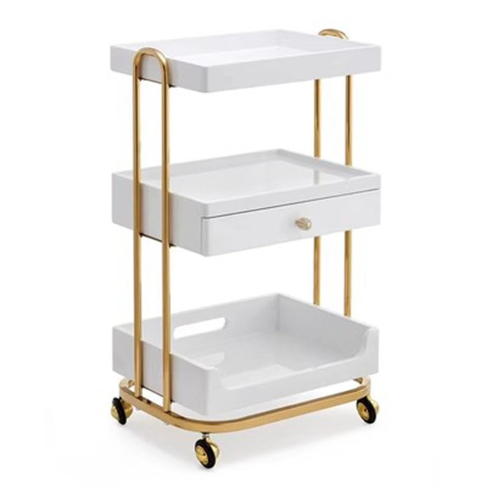 GRRICEPL Multipurpose Beauty Rolling Trolley, Salon Beauty Trolley On Wheels, Hairdressing Spa Trolley, for Bedroom, Bathroom, Office (Color : Gold-D, Size : 50x38x85cm)