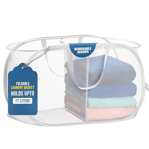 Handy Laundry Collapsible Laundry Basket, 2-Compartment Mesh Hamper – Foldable, Space-Saving,...