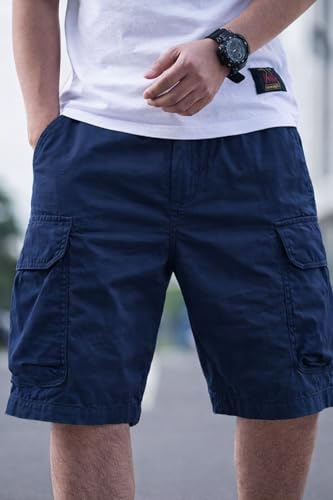 Image of Men Cotton Cargo Shorts Casual Regular Fit Knee Length Multi Pocket Utility Shorts for Travel Outdoor Summer Wear Comfortable Durable Daily Use
