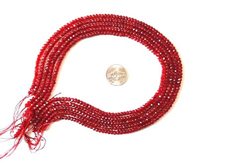 Zoya Gems & Jewellery AAA Quality 1 Strand Natural Red Ruby Quartz 4 mm Faceted Rondelle beads Strand,14 inches, Gemstone Beads, Semiprecious Stone beads For Jewellery Making - Craft Supplies