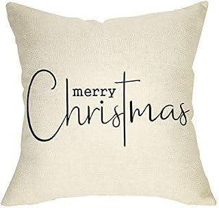 Softxpp Merry Christmas Throw Pillow Cover, Decorative Xmas Sign Rustic Cushion Case, Farmhouse
