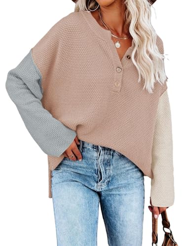 Women's Off Shoulder Striped Sweater - Color Block Knit Pullover Long Sleeve Top