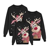 Fleecejacke Damen, Weihnachtspullover Familie Set Herren Ugly Christmas Sweater Sweatshirt Weihnachtspulli Winter Herbst Pullover Mit Weihnachts Oversize Hoodie Weihnachtsoutfit, Schwarz XXL