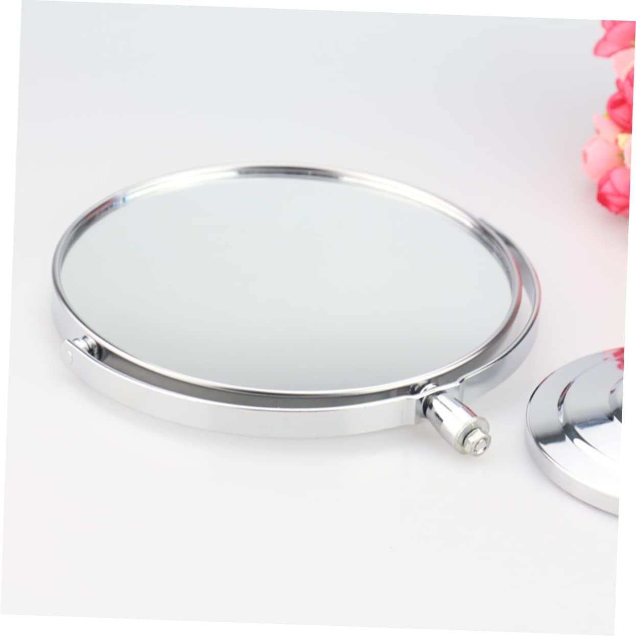 Doppelseitiger Vergrößerungs Schminkspiegel Schwenkbar für Tisch und Stand | Silber, Metall und Glas, Klare Sicht, Praktisch für Rasur und Make Up Am Schreibtisch