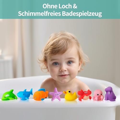 Ohne Loch - Badespielzeug Baby ab 1 2 3 4 Jahr, Wasserspielzeug Kinder Badewannenspielzeug Pool Schwimmbad Spielzeug ( Schimmelfreies 9 Stück )