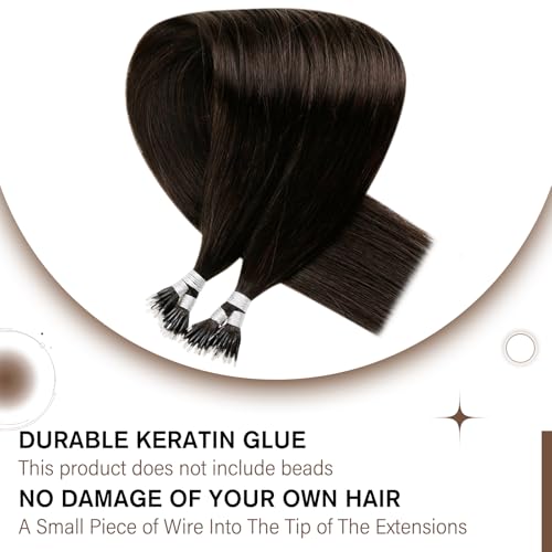 Hetto Nano Hair Extensions Real Human Hair Dark Brown, Invisible Nano Beads Hair Extension - Image 3