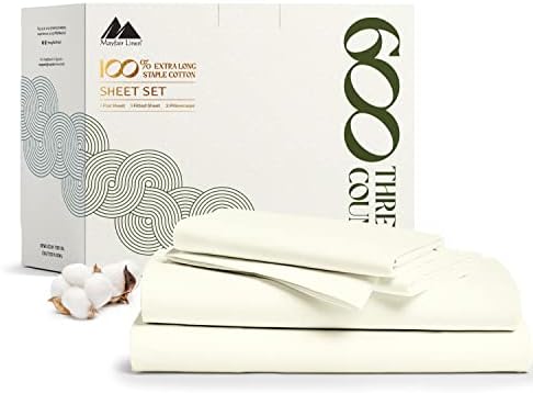 Mayfair Linen 5 Star Luxury Hotel Queen Size 100% Cotton Sheets - Egyptian Cotton Quality 600 TC Sheets for Queen Bed - 4 Piece Bedding Set with Deep Pocket, Breathable & Cooling Bedsheet (Ivory)
