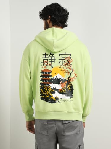 Image of Nobero Men's Graphic Printed Oversized Hoodie | Cotton Rich Fleece Hooded Sweatshirt | Relaxed Fit Casual Winter Wear for Men