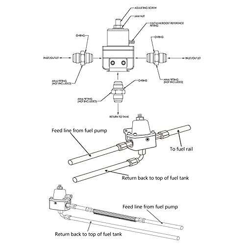 Somusen Universal Adjustable Efi Fuel Pressure Regulator Kit With 0-100Psi Gauge An6-6An Fuel Line Hose Fitting Connectors Kit Black #TOP2