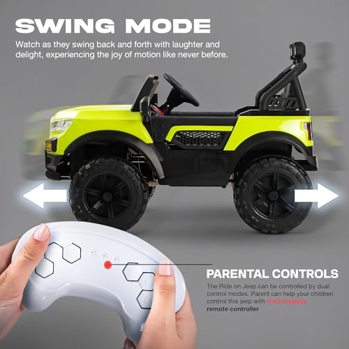 Image of Baybee Bumpy 4x4 Battery Operated Jeep for Kids, Ride on Toy Kid Car with RGB Windshield Light & Music | Baby Big Battery Cars | Electric Jeep Car for Kids to Drive 2 to 6 Years (Fluorescent Green)