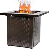 hykolity 28 inch Propane Fire Pit Table, 50,000 BTU Gas Fire Pit with Lid and Lava Rock, Auto-Ignition Outdoor Square Firepits for Outside, Garden, Patio, Backyard
