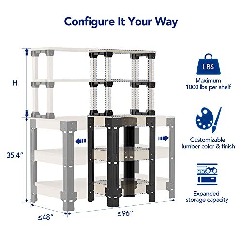 FLEXIMOUNTS Universal Steel Work Bench Leg Kit, Garage Storage Shelving Frame Workbenches Customizable in Sizes and Colors, Maximum 96" Length, 48" Width, Adjustable Height, Black,Lumber Not Included