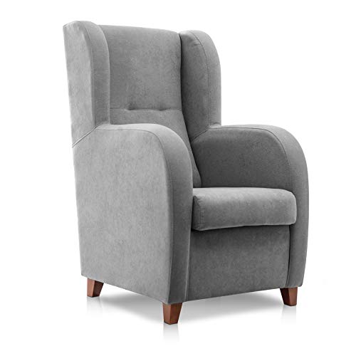 SUENOSZZZ-ESPECIALISTAS DEL DESCANSO Sillón orejero Modelo Toky. Butaca de diseño, de Estilo Elegante con tapizado en Tela Antimanchas Color Gris