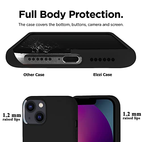 Image of Elzzi Microfiber Logo Cut Cover Compatible for iPhone 13 Mini Case Cushion Liquid Soft Silicone Gel Rubber Phone Cases Non-Slip Full Body Protective Shockproof Back Cover 5.4 inch, Black