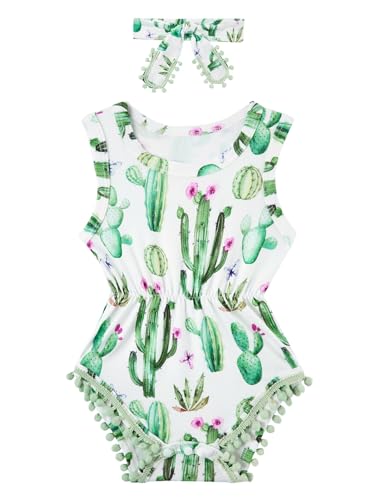 Image of UNICOMIDEA Baby Girl Clothes 0-24 Months Floral Sleeveless Baby Cowgirl Newborn Romper Jumpsuit Outfit Set with Headband