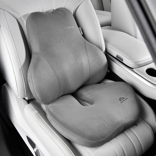 Image of Coverado Memory Foam Car Seat Cushion and Lumbar Support Pillow for Car, Ergonomic Office Chair Cushion for Lower Back Pain Relief, Breathable & Non-Slip for Car, Home, and Office Use, Gray