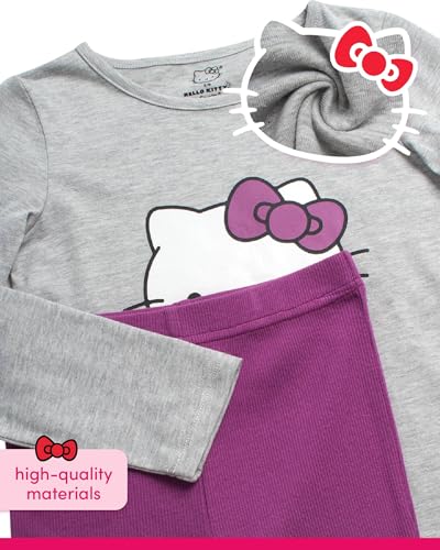 Image of Hello Kitty Girls' Pants Set - 3 Piece Zip Up Vest, Long Sleeve Graphic Shirt, Fleece Pants - Matching Set for Girls (2T-12), Size 8 /10, Black /Grey /Violet