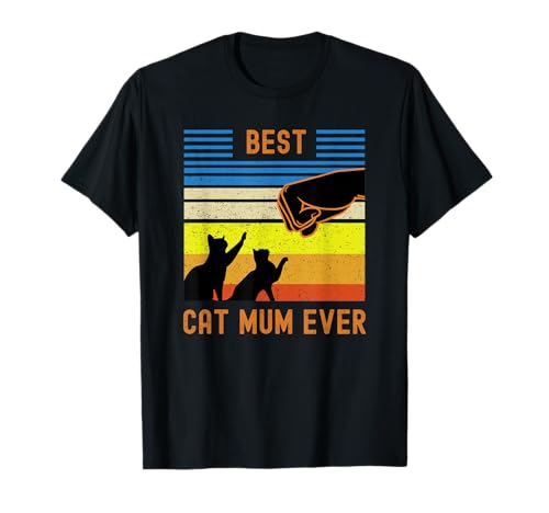 Funny Best Cat Mum Ever Vintage Retro Cat Fist Bump T-Shirt