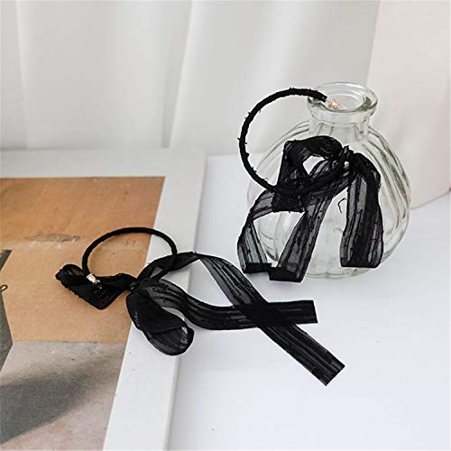 Damleng Fashion Lightweight Handmade Black Beaded Hoop Earrings Unique Long Ribbon Bow Tassel Dangle Drop Earrings Jewelry For Women Girls (Black) #TOP7