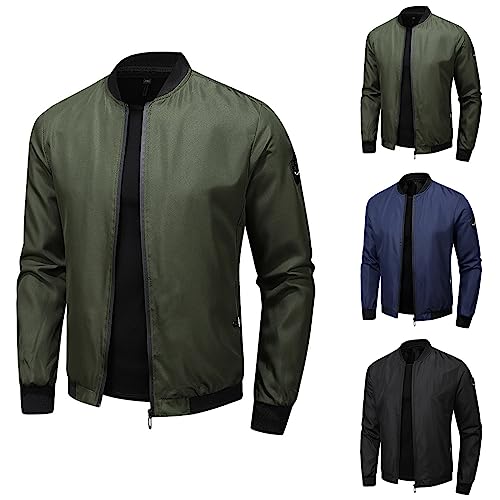 Chaqueta Bomber para Hombr Ligera y Fina con Bolsillo en la Manga Chaqueta de Entretiempo Cuello Alto de Aviador con Bolsillo Interior Chaqueta (01 Verde militar, XL)
