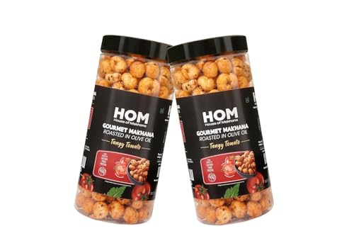 Image of H O M House Of Makhana 130g Tangy Tomato Gourmet Makhana Jar Roasted in Olive Oil, Flavored Makhana Pack of 2 (65gX2)