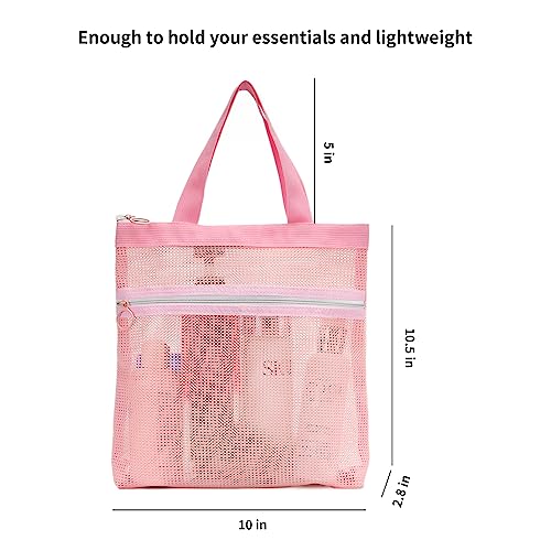 Mesh Shower Caddy Bag Portable Small Hanging Toiletry Tote Bag for Gym Travel Beach Bathroom Sunscreen (Pink)2