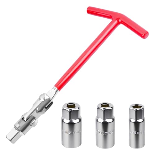 SZSIQI 1 Pcs Spark Plug Socket Wrench with 3 PcsSpark Plugs Sockets 16mm/18mm/21mm T-Handle Spark Plug Removal Tool for Car Motorcycle ATV Lawn Mowers