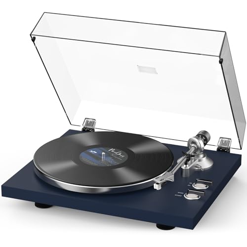 Image of Retrolife Vinyl Record Player Turntables BT Wireless Output Vinyls Players Belt-Drive 33 45 RPM Speed Phono Line USB Digital to PC Recording MM Cartridge AT-3600L Classic New Sleek Dark Blue