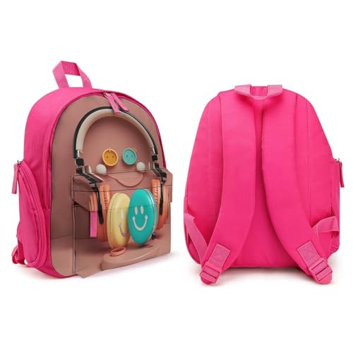 Happy Smiling Face Backpack for Men Women, Durable Small Bookbag Lightweight Daypack for Travel, Hiking, Pink-style4