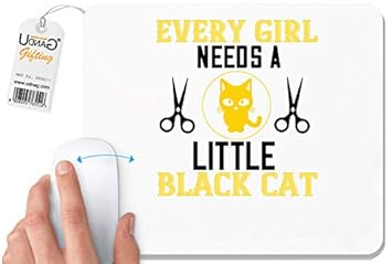 UDNAG White Mousepad Cat | Every Girl Needs alittle Black Cats for Computer / PC / Laptop [230 x 200 x 5mm]