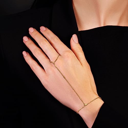 Image of Long tiantian Hand Chain Bracelet Gold Link Finger Ring Slave Bracelet