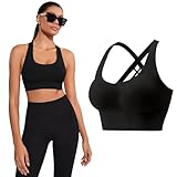 GYIOFAI Soutien gorge de sport pour femme, noir, à bretelles dans le dos, soutien gorge de sport sans armatures, pour gym, entraînement, course à pied, Noir , Taille unique