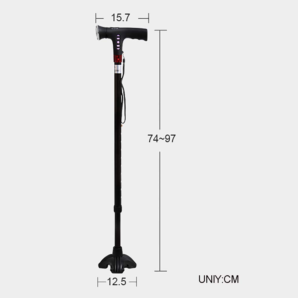 Bastón De Bastón Muletas Inteligente Inteligente De Múltiples Funciones, Bastón Telescópico Antideslizante con Luz LED Ajustable Smart Radio Alarm Muletas De Aluminio, Negro
