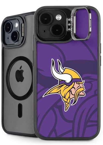 Skinit Kickstand Phone Case Compatible with iPhone 15 - Officially Licensed NFL Minnesota Vikings Double Vision Design
